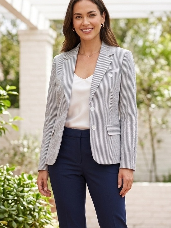 Madison Jackets & Blazers - Madison Grey and White Striped Blazer